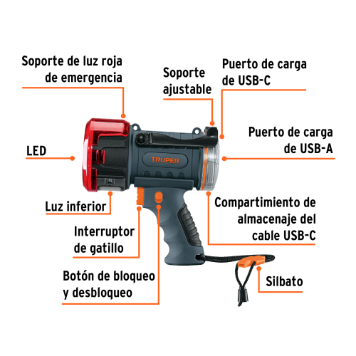 LINTERNA REFECTORA LED 2000 LM RECARGABLE TRUPER