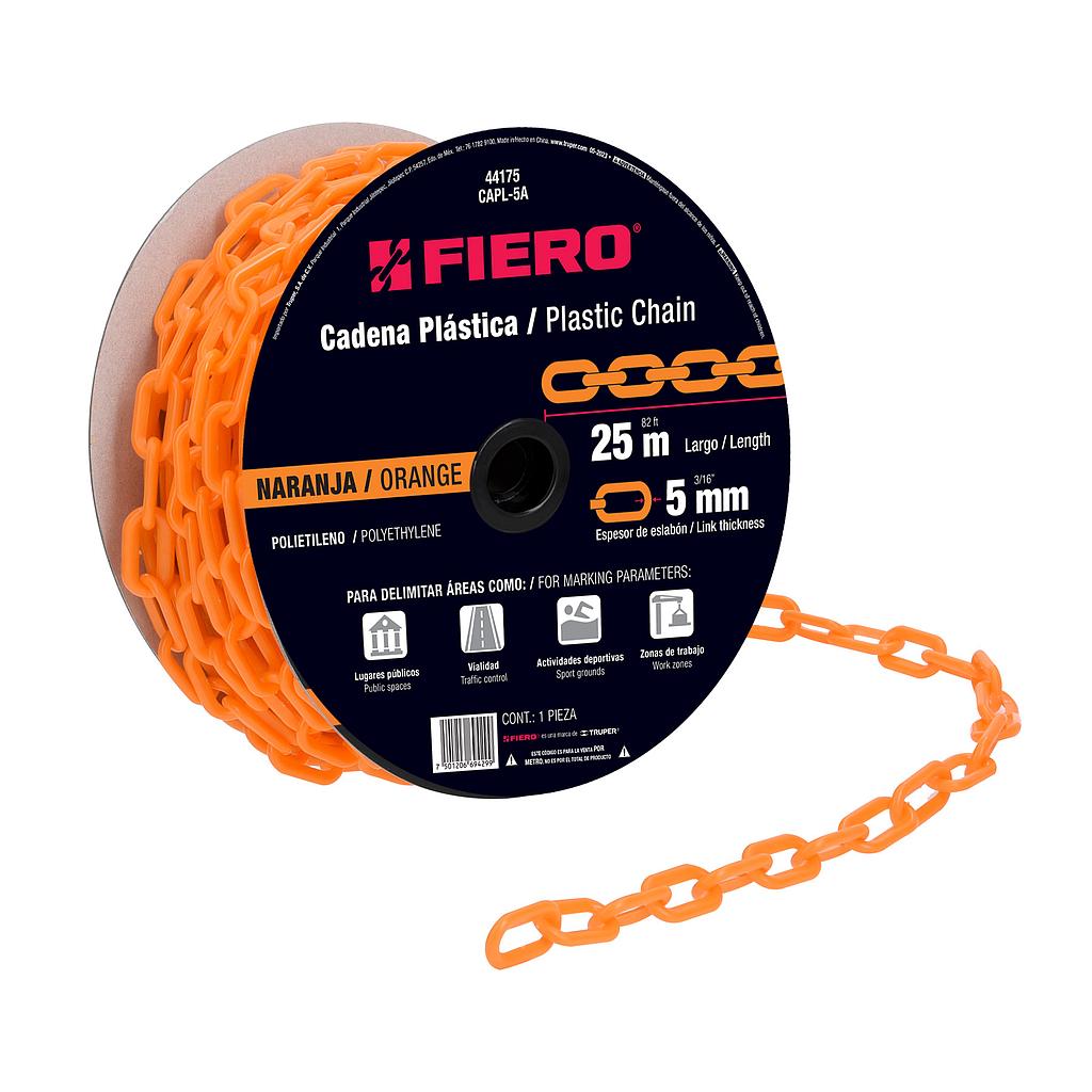 METRO DE CADENA DE 8MM DE PLASTICO NARANJA, CARRETE DE 25M