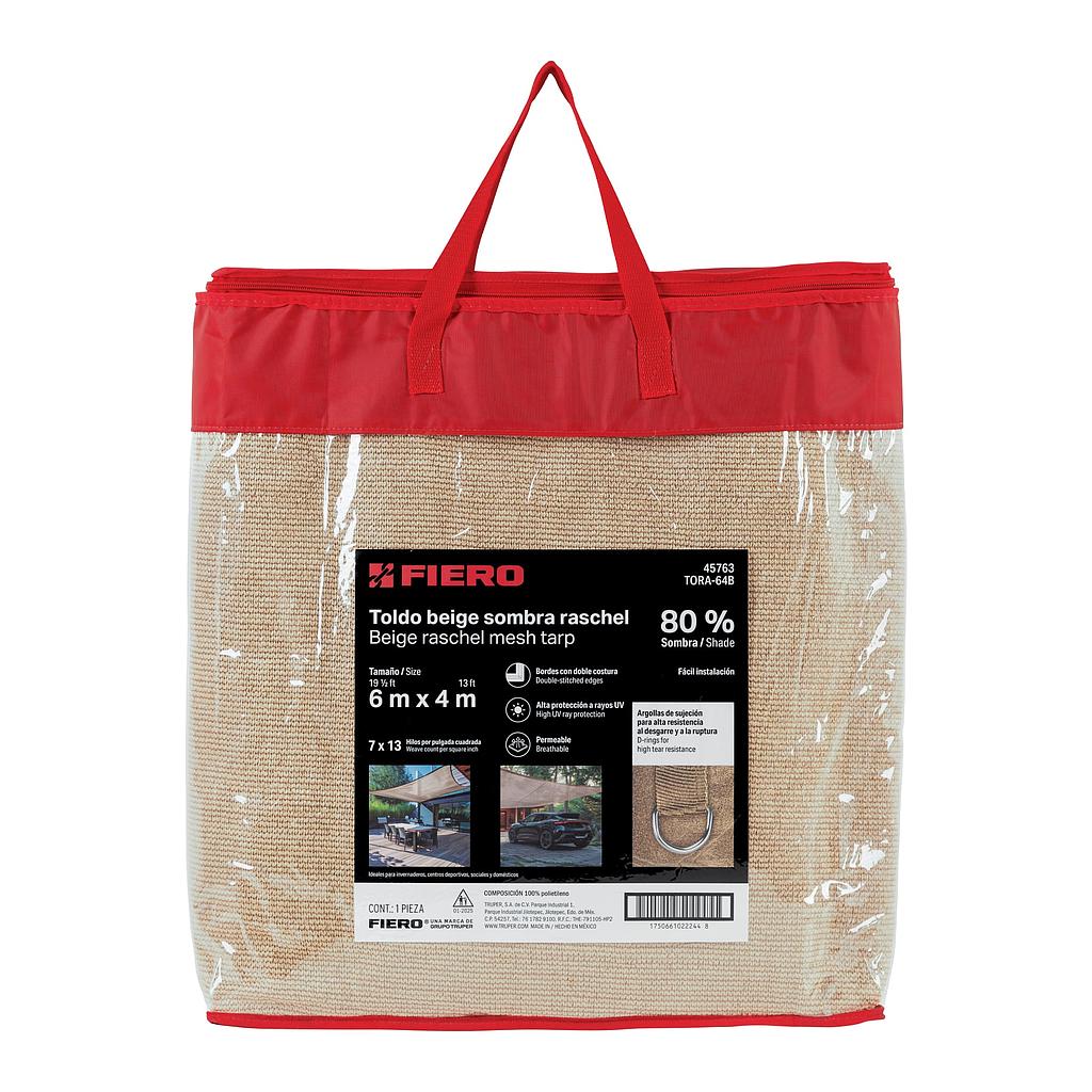 TOLDO SOMBRA 80% RASCHEL BEIGE 6M X 4M FIERO