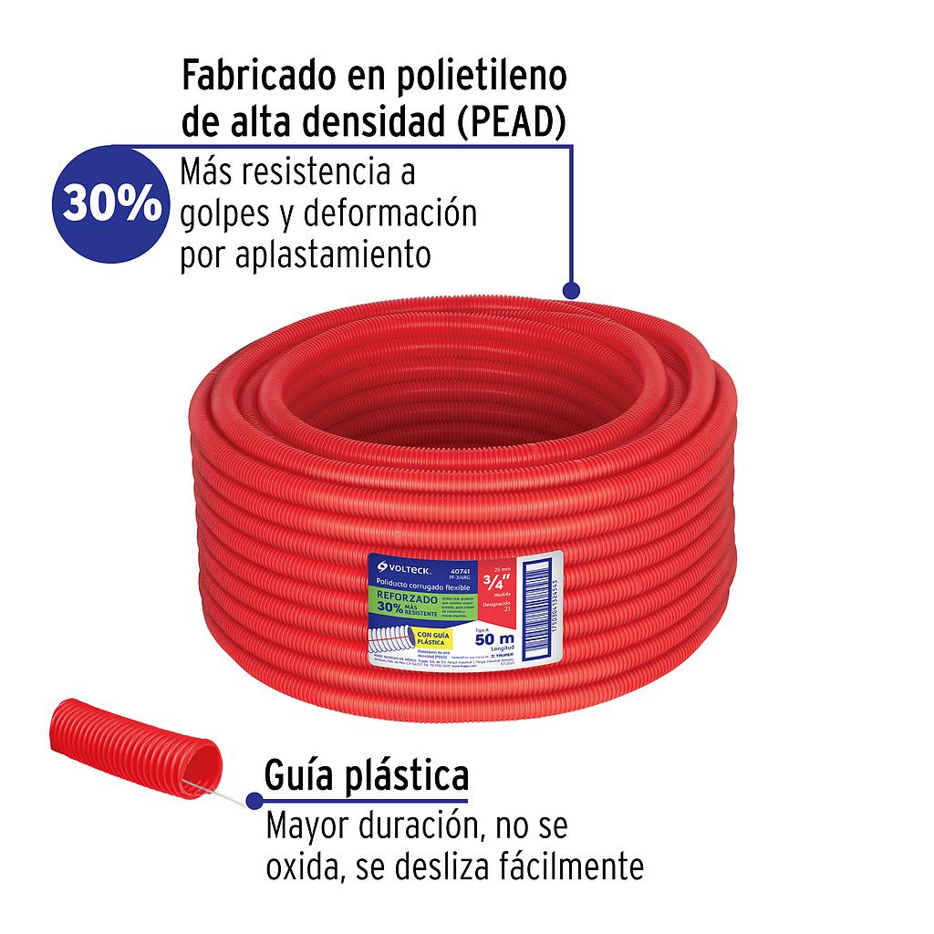 METRO DE POLIDUCTO DE 3/4' CORRUGADO FLEX REFORZADO C/GUIA  50M