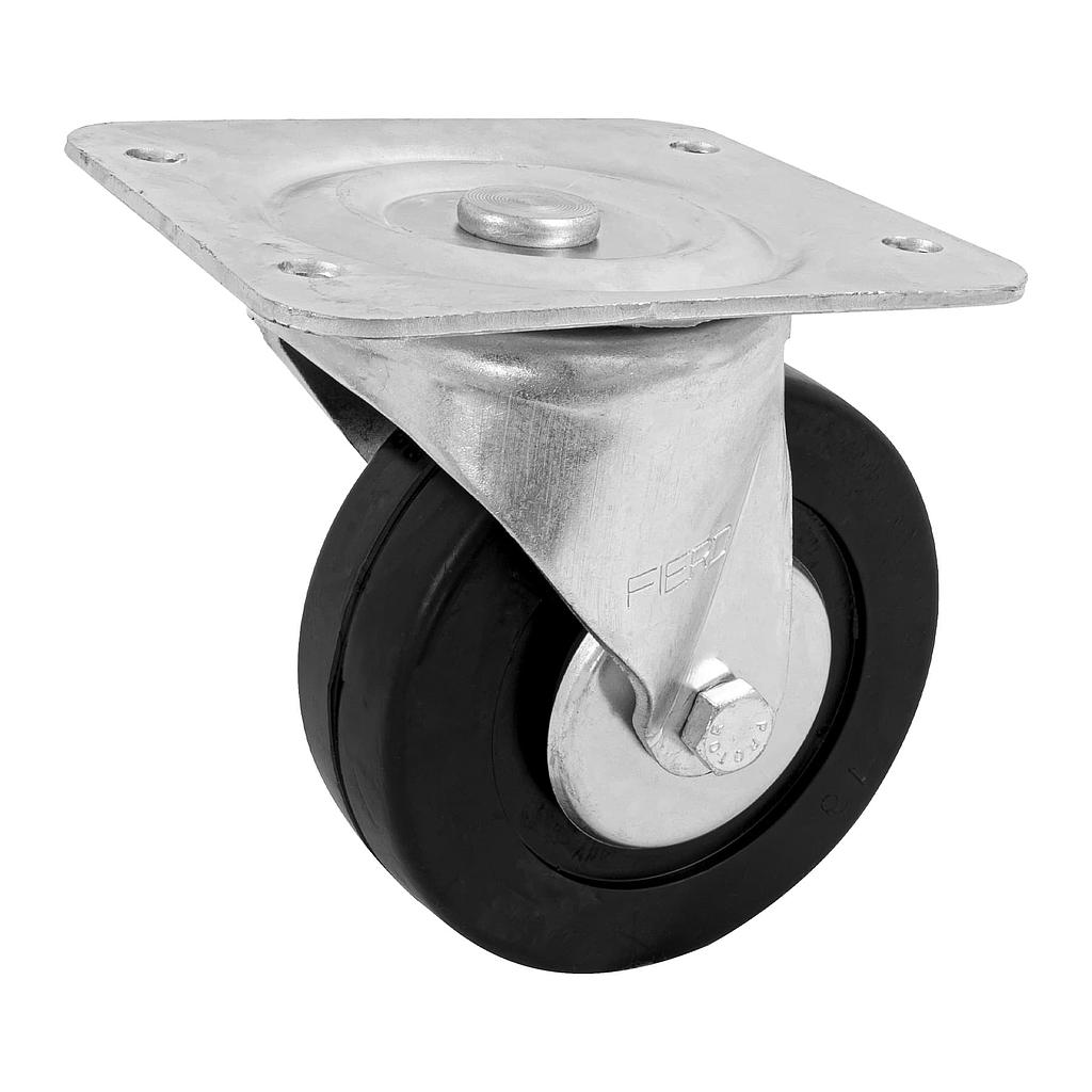 RODAJA DE HULE DE 6" CON PLACA GIRATORIA Y BALERO CARGA DE 150 kg FIERO