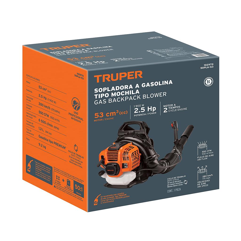 SOPLADORA CON MOTOS DE 53CM A GASOLINA TIPO MOCHILA TRUPER
