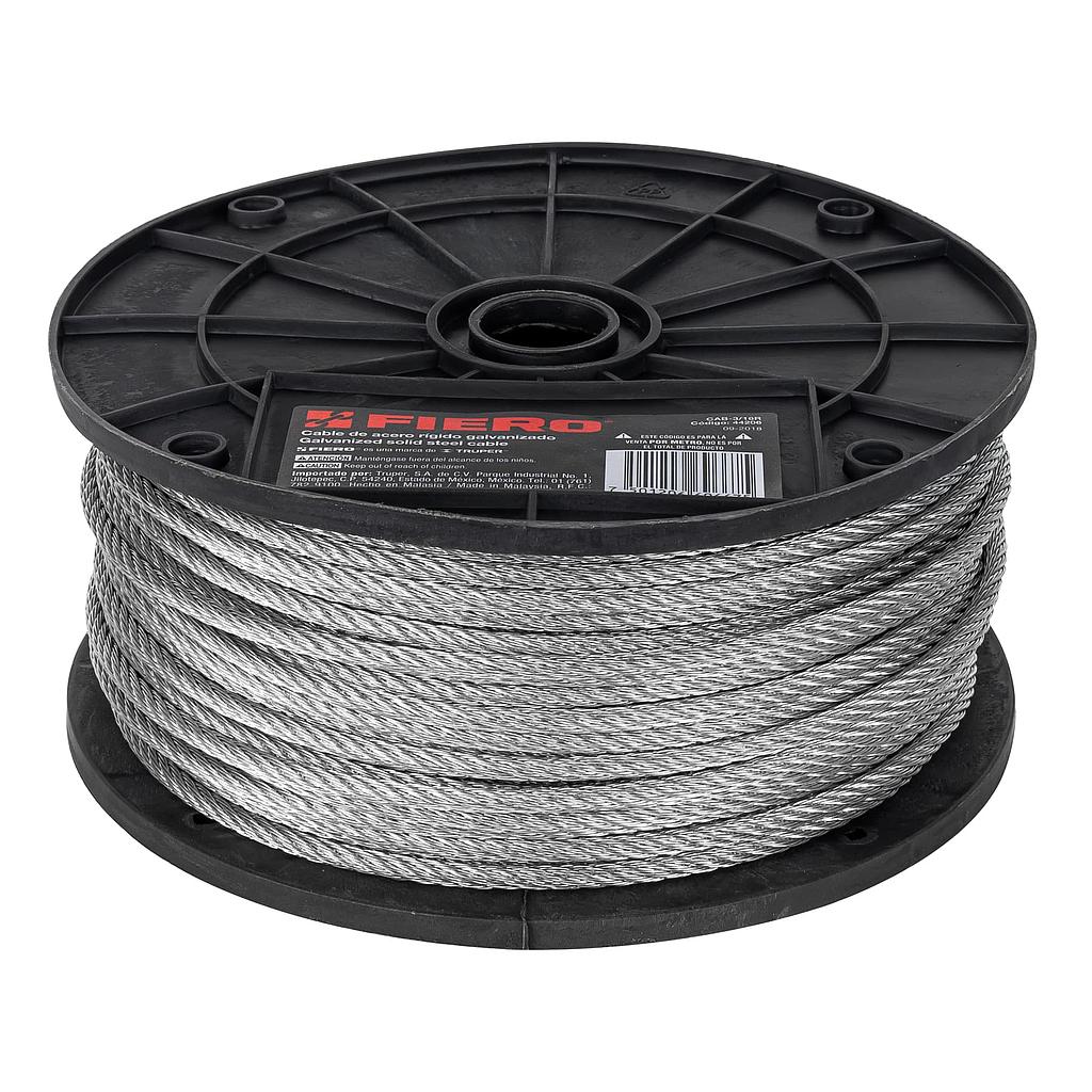 METRO DE CABLE RIGIDO 3/16' DE ACERO 7X7 HILOS, 75 M, FIERO