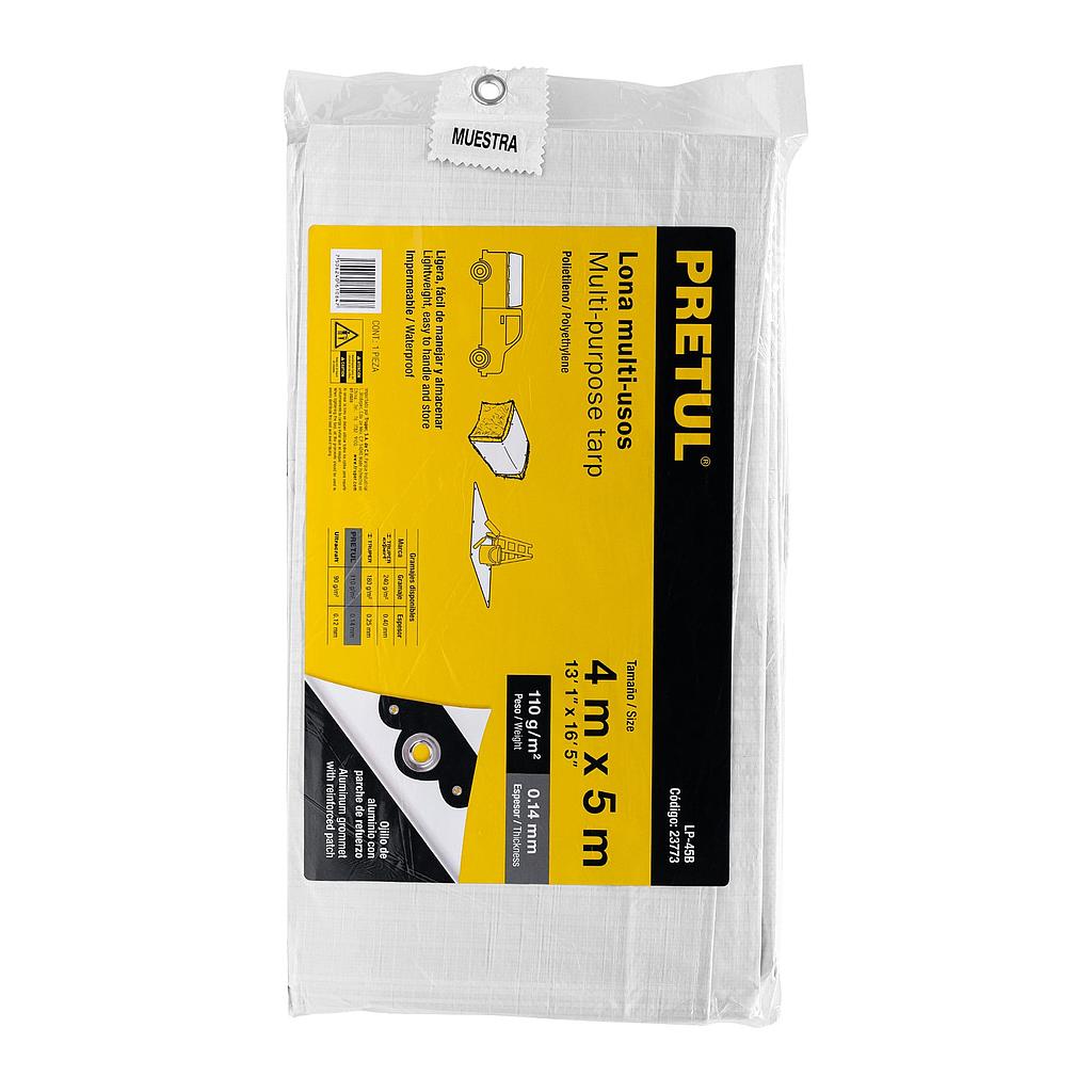 LONA DE POLIETILENO 4 m X 5 m  BLANCA  110 g/m2  PRETUL