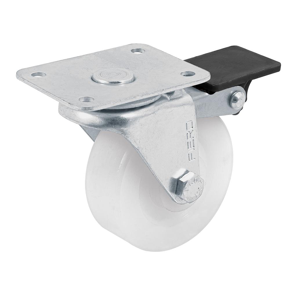RODAJA DE POLIETILENO 2-1/2" PLACA GIRATORIA CON FRENO FIERO