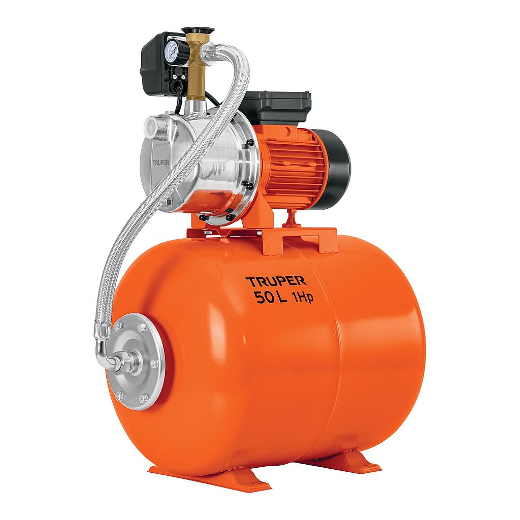 EQUIPO HIDRONEUMATICO 50L, BOMBA JET INOX 1 HP, TRUPER
