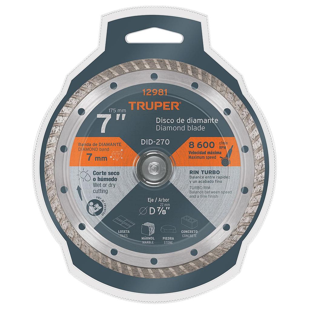DISCO DE DIAMANTE DE 7 X 2.8 MM, RIN TURBO, TRUPER