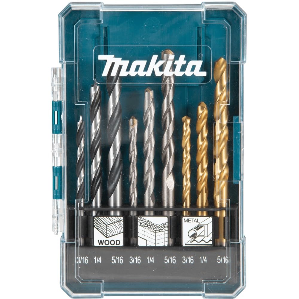 JUEGO 9 BROCAS PARA METAL CONCRETO MADERA 3/16" 1/4" 5/16" MAKITA
