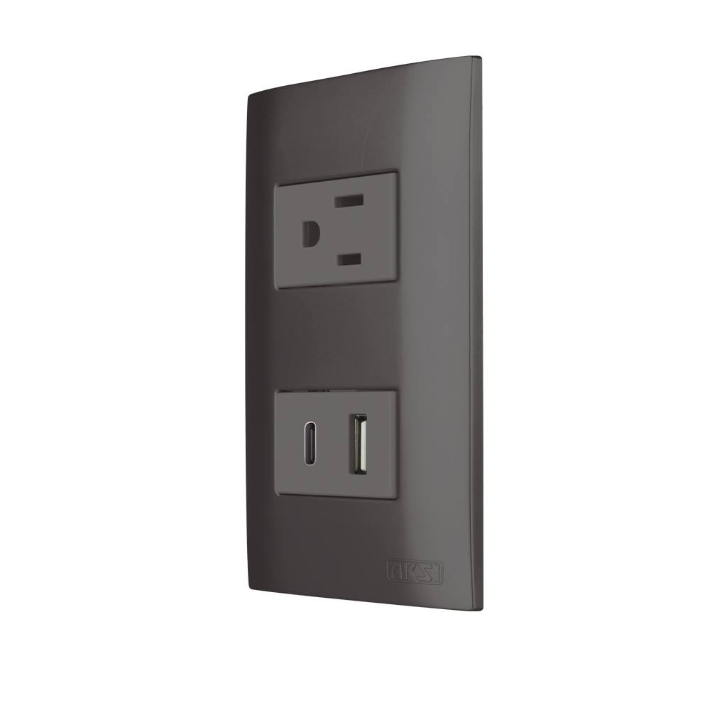 CONTACTO ATERRIZADO CON DOS PUERTOS USB CON PLACA PLASTICA ONIX LINEA ALTIMUS