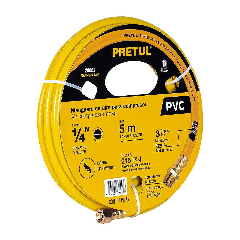 MANGUERA PARA COMPRESOR , PVC, 5M X 1/4  PRETUL