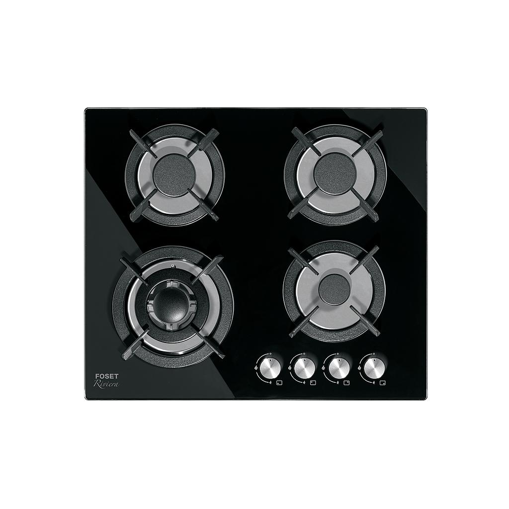 PARRILLA GAS EMPOTRABLE 60CM 4 QUEMADORES DE VIDRIO NEGRO RIVIERA