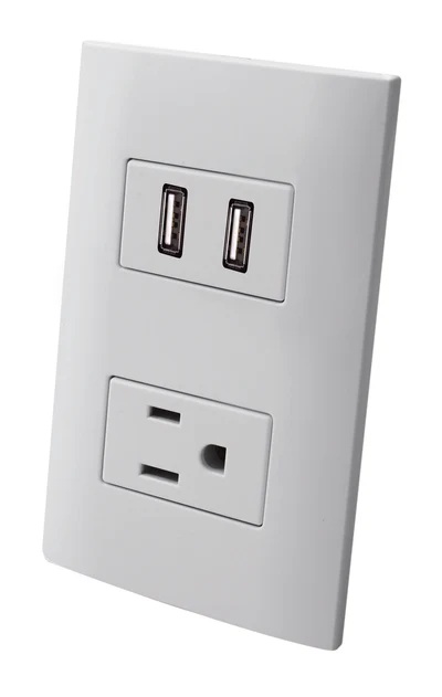 CONTACTO ATERRIZADO CON DOS PUERTOS USB CON PLACA PLASTICA LINEA ALTIMUS