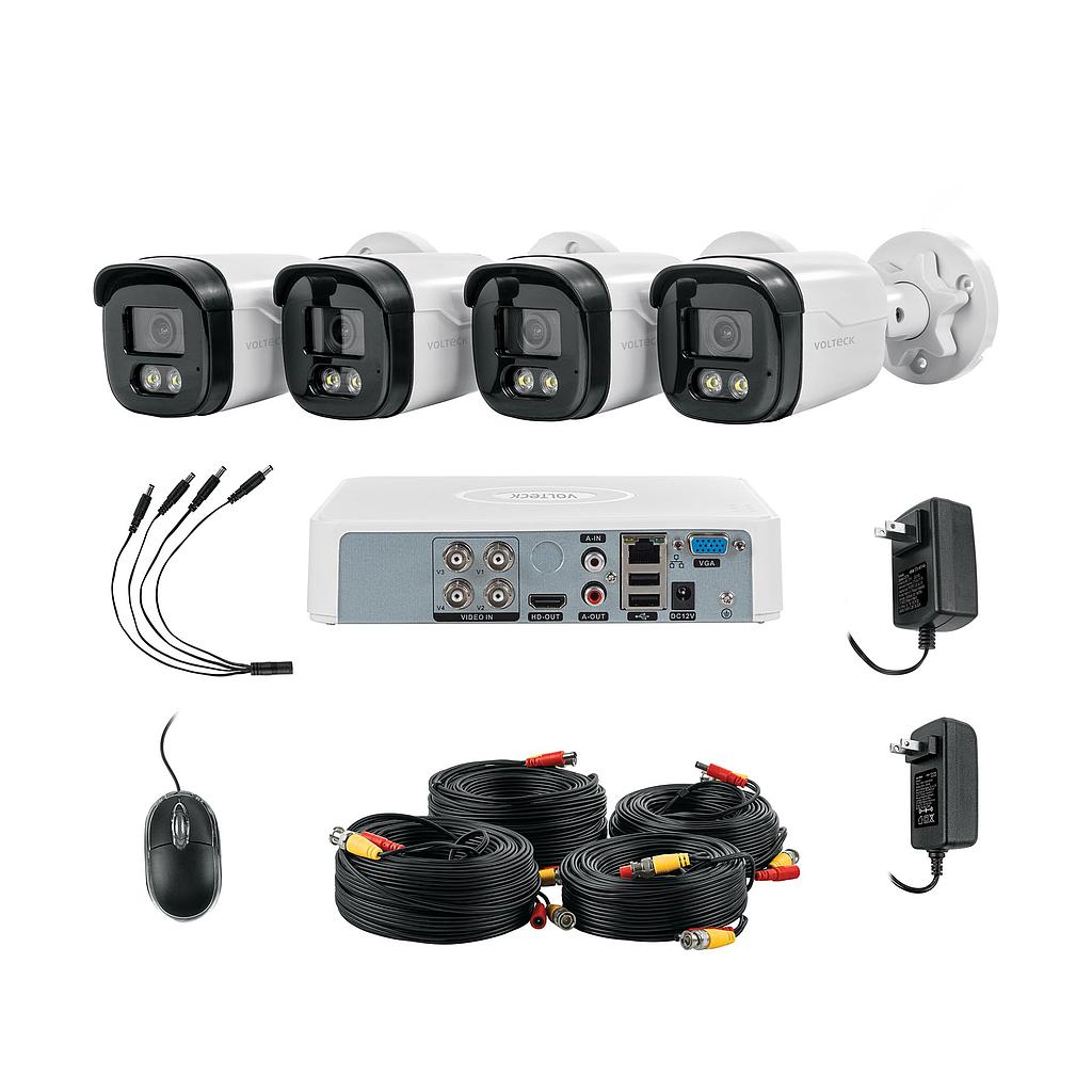 KIT VIDEO VIGILANCIA 4 CANALES 4 CAMARAS 5MP DISCO 1TB VOLTECK