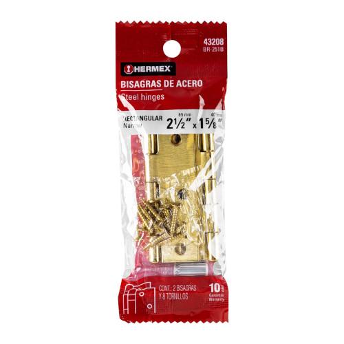 BISAGRAS RECTANGULARES 2-1/2 Plg. ACERO LATONADO BOLSA CON 2 PIEZAS