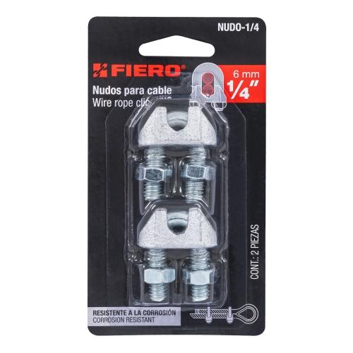 BLISTER CON 2 NUDOS (PERROS) DE HIERRO PARA CABLE DE 1/4" FIERO