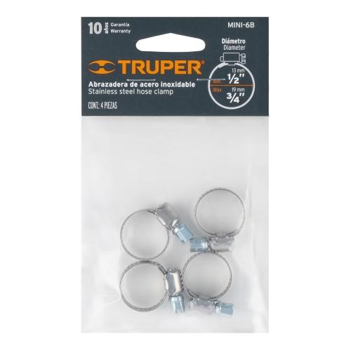 BOLSA CON 4 MINI ABRAZADERAS SIN FIN No. 6 DE 1/2" - 3/4" TRUPER