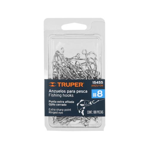 BLISTER CON 100 ANZUELOS PARA PESCA No. 8 TRUPER