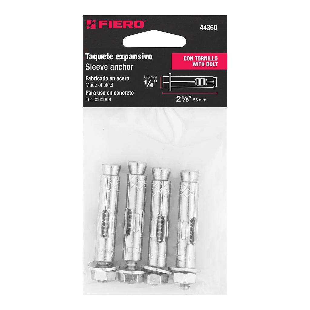 BOLSA CON 4 TAQUETES EXPANSIVOS DE 1/4" CON TORNILLO FIERO