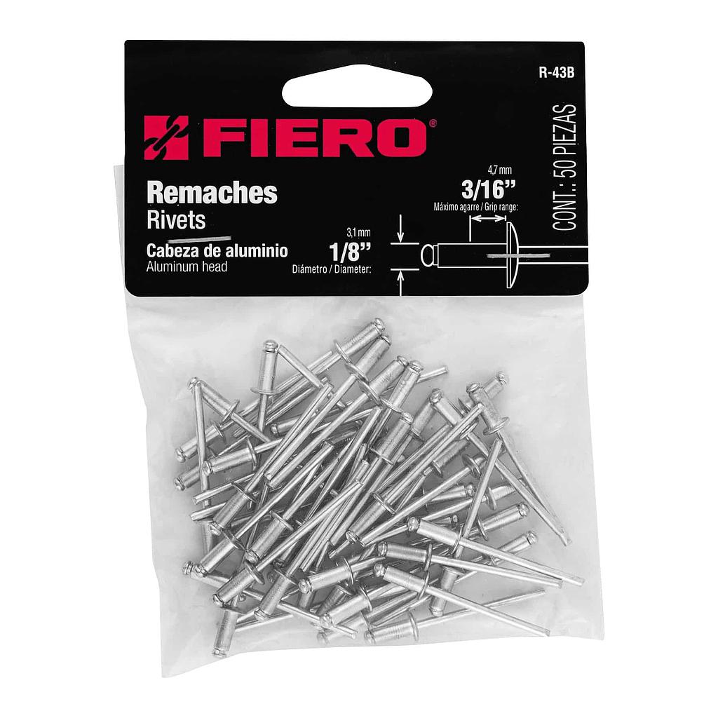 BOLSA CON 50 REMACHES DE 1/8" X 3/16" DE ALUMINIO ALA DE 1/4" FIERO