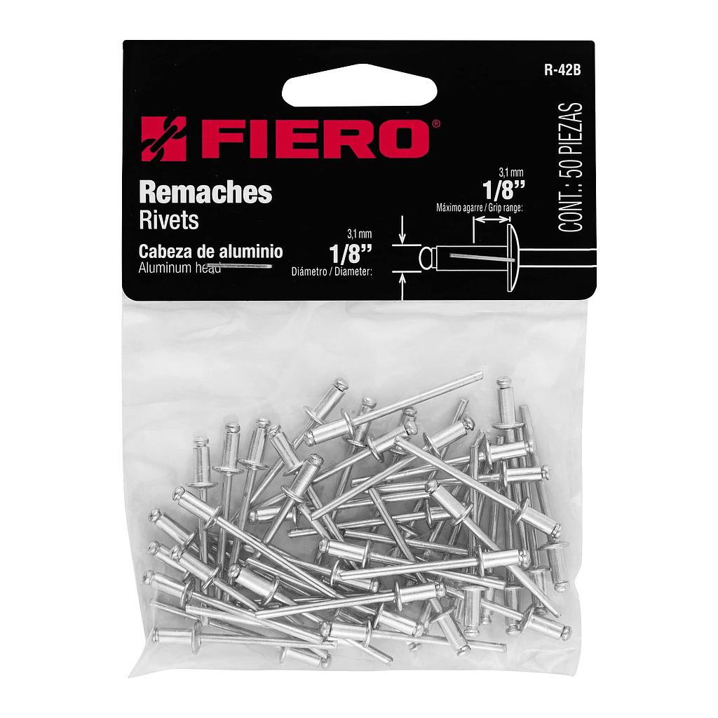 BOLSA CON 50 REMACHES DE 1/8" X 1/8" DE ALUMINIO ALA DE 1/4" FIERO