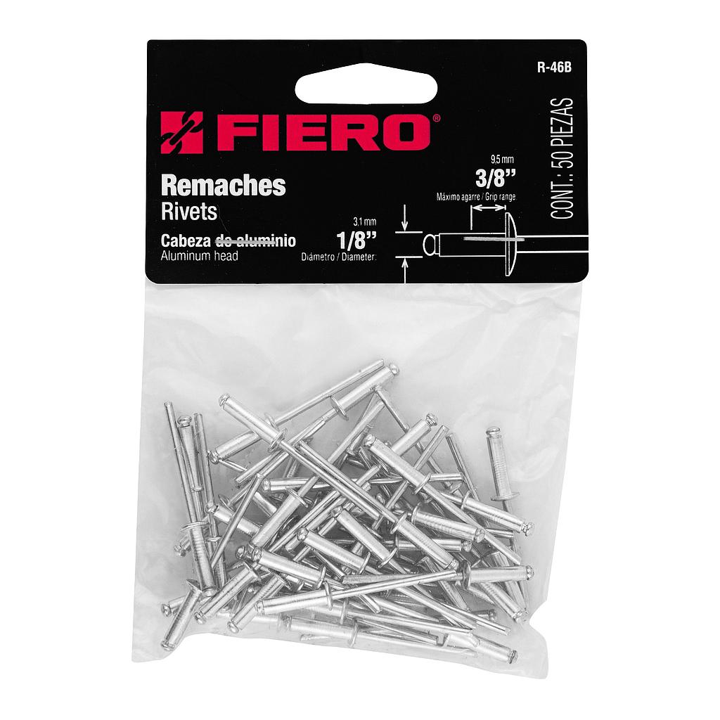 BOLSA CON 50 REMACHES DE 1/8" X 3/8" DE ALUMINIO ALA DE 1/4 FIERO
