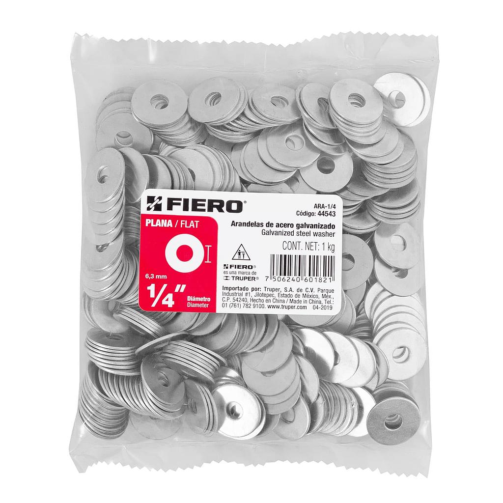 BOLSA DE 1 kg DE ARANDELAS PLANAS GALVANIZADAS DE 1/4" FIERO
