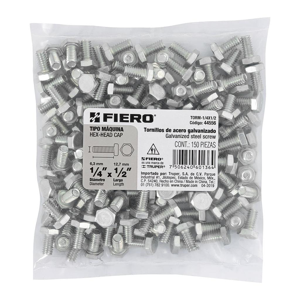 BOLSA CON 150 TORNILLOS DE 1/4" X 1/2" TIPO MAQUINA FIERO