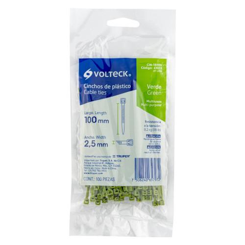 BOLSA CINCHOS VERDE 10CMX2.5MM C/100 PZA