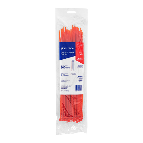 BOLSA CON 50 CINCHOS PLÁSTICOS 50 LB, 300 X 4.5 MM, ROJOS
