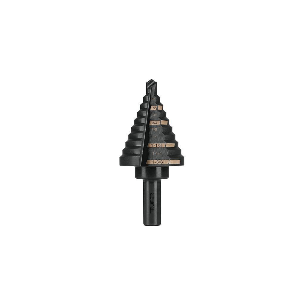 BROCA ESCALONADA OXIDO NEGRO 10 ESCALONES 1/4" A 1-3/8" TRUPER
