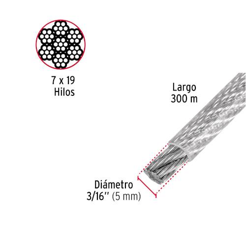 CABLE FLEXIBLE DE ACERO 7 X 19  DE 3/16" RECUBIERTO PVC FIERO