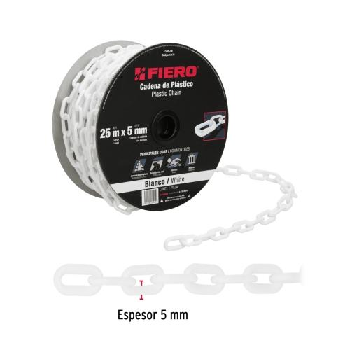 CADENA DE PLASTICO 5MM 3/16 BLANCA FIERO (25MT)