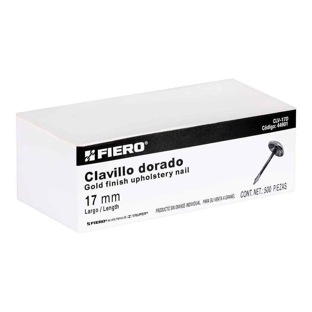 CAJA CON 500 CLAVILLOS DORADOS DE 17 mm FIERO
