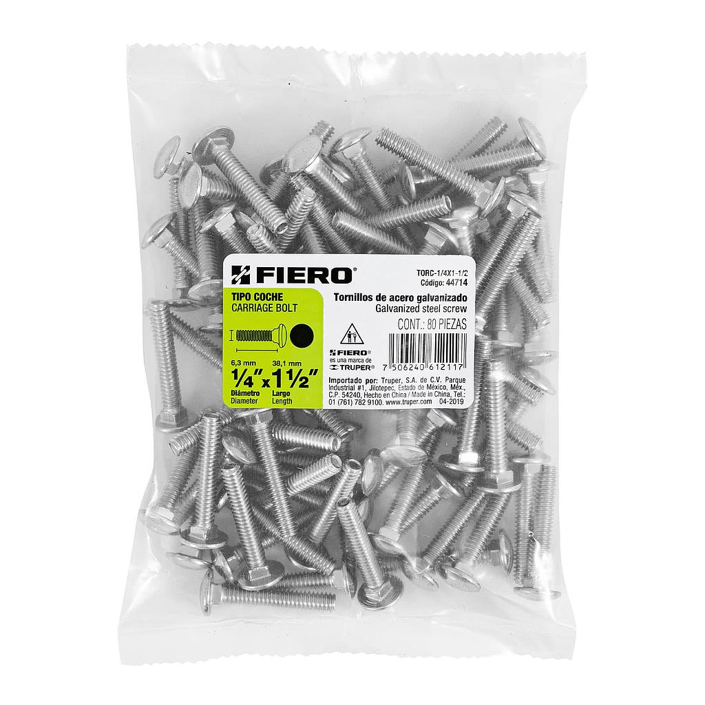 BOLSA CON 80 TORNILLOS DE 1/4" X 1-1/2" TIPO COCHE FIERO