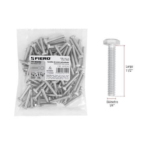 BOLSA CON 80 TORNILLOS 1/4 Plg. X 1-1/2 Plg. TIPO MAQUINA FIERO