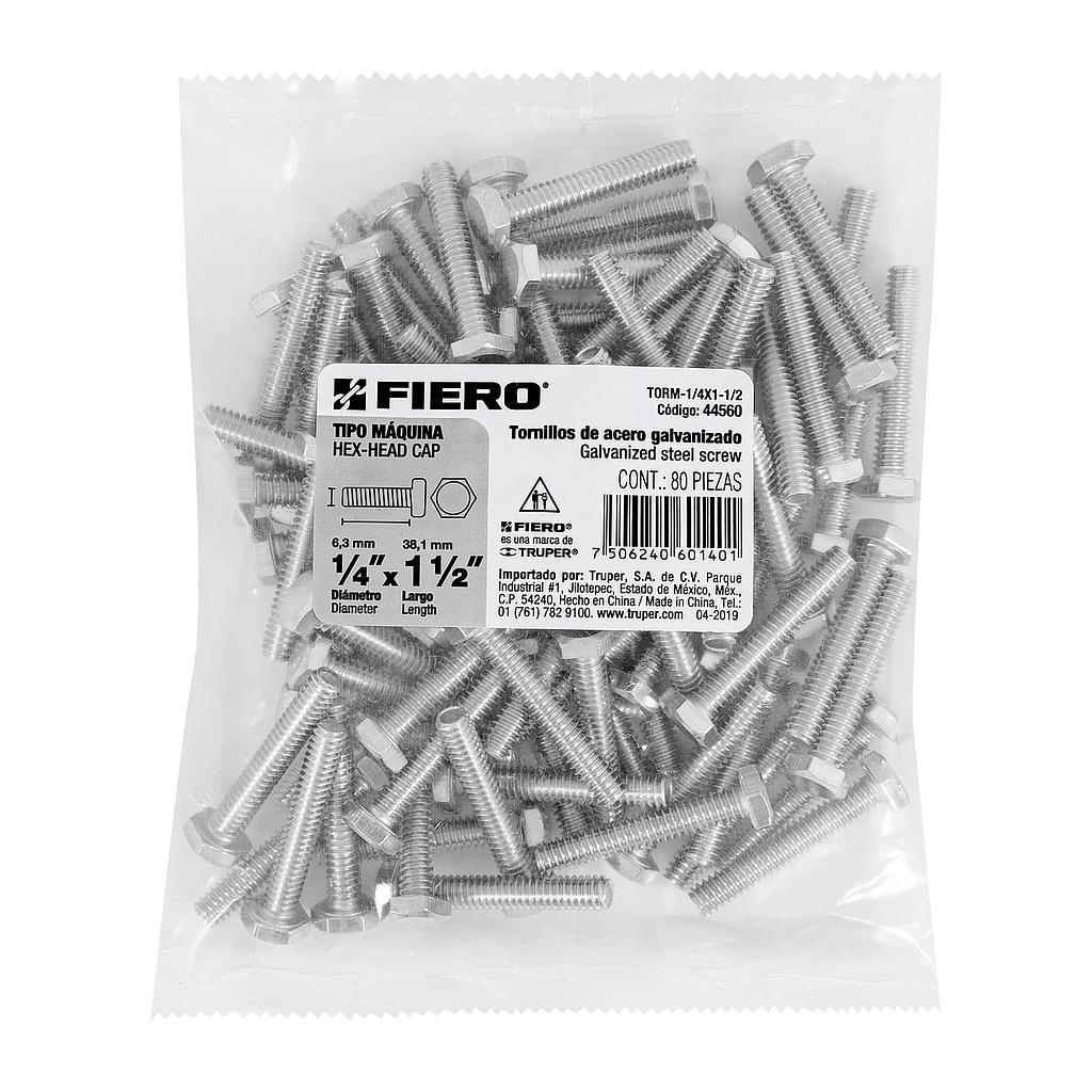 BOLSA CON 80 TORNILLOS DE 1/4" X 1-1/2" TIPO MAQUINA FIERO