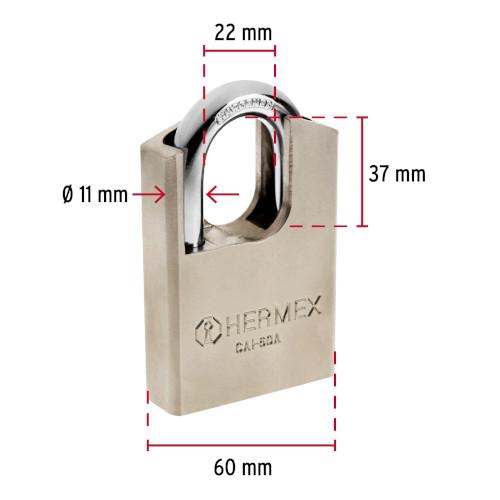 CANDADO DE ACERO 60 MM CON CORAZA LLAVE DE DISCO HERMEX