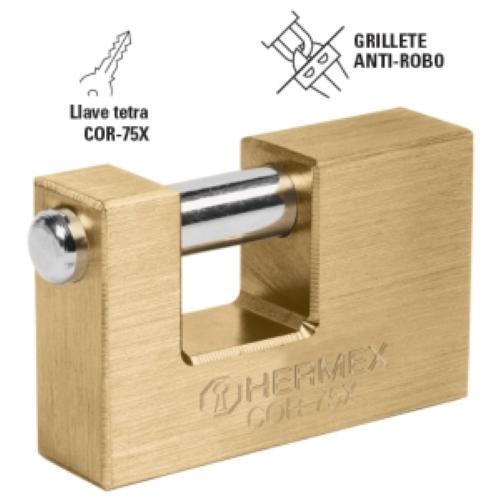 CANDADO ANTIPALANCA 75MM CUERPO DE LATON LLAVE TETRA