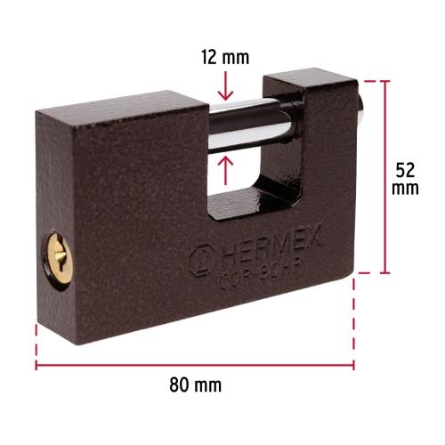 CANDADO ANTIPALANCA DE 80 mm CUERPO DE HIERRO BASIC HERMEX