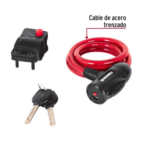 CANDADO DE CABLE CON LLAVE DE 10 mm X 1 m HERMEX