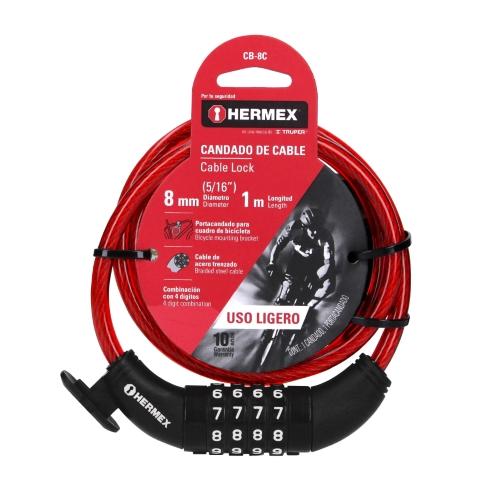 CANDADO DE CABLE CON COMBICACION 8 MM X 1.0 M HERMEX