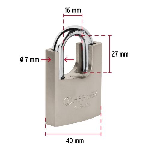 CANDADO DE HIERRO 40 MM CON CORAZA LLAVE DE DISCO HERMEX
