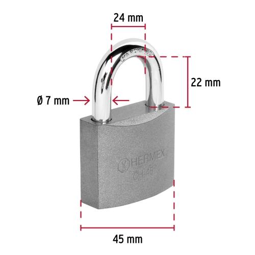 CANDADO DE HIERRO DE 45 mm GANCHO CORTO EN CAJA HERMEX