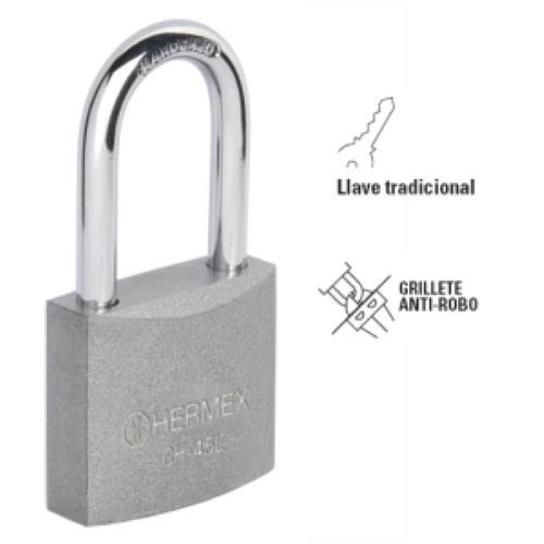 CANDADO DE HIERRO DE 45 mm GANCHO LARGO EN CAJA HERMEX