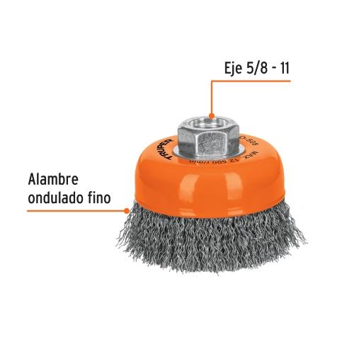 CARDA COPA 3" ALAMBRE ONDULADO FINO EJE 5/8"-11 TRUPER
