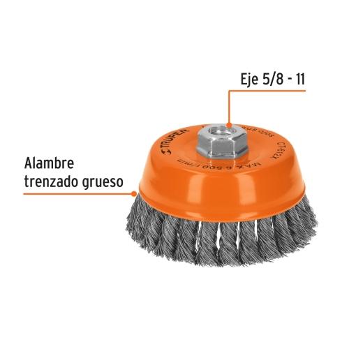 CARDA COPA 5" ALAMBRE TRENZADO GRUESO EJE 5/8"-11 TRUPER