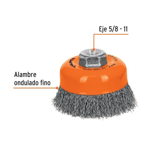 CARDA COPA 4" ALAMBRE ONDULADO FINO EJE 5/8"-11 TRUPER