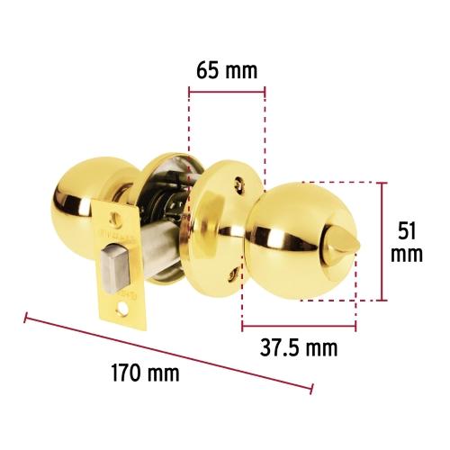 CERRADURA TIPO ESFERA TUBULAR LATON BRILLANTE PARA BAÑO BASIC HERMEX