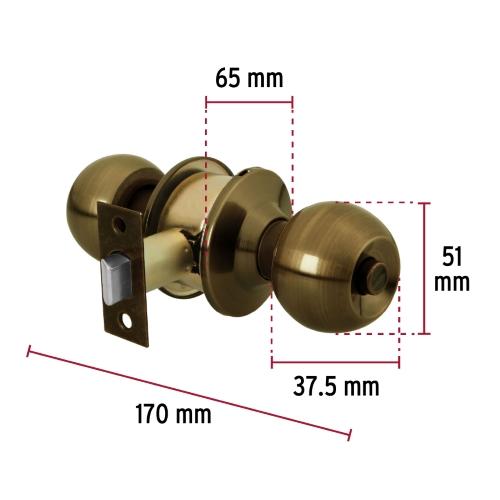 CERRADURA TIPO ESFERA CILINDRICO LATON ANTIGUO PARA BAÑO BASIC HERMEX