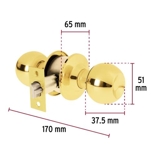 CERRADURA TIPO ESFERA CILINDRICO LATON BRILLANTE PARA ENTRADA BASIC HERMEX